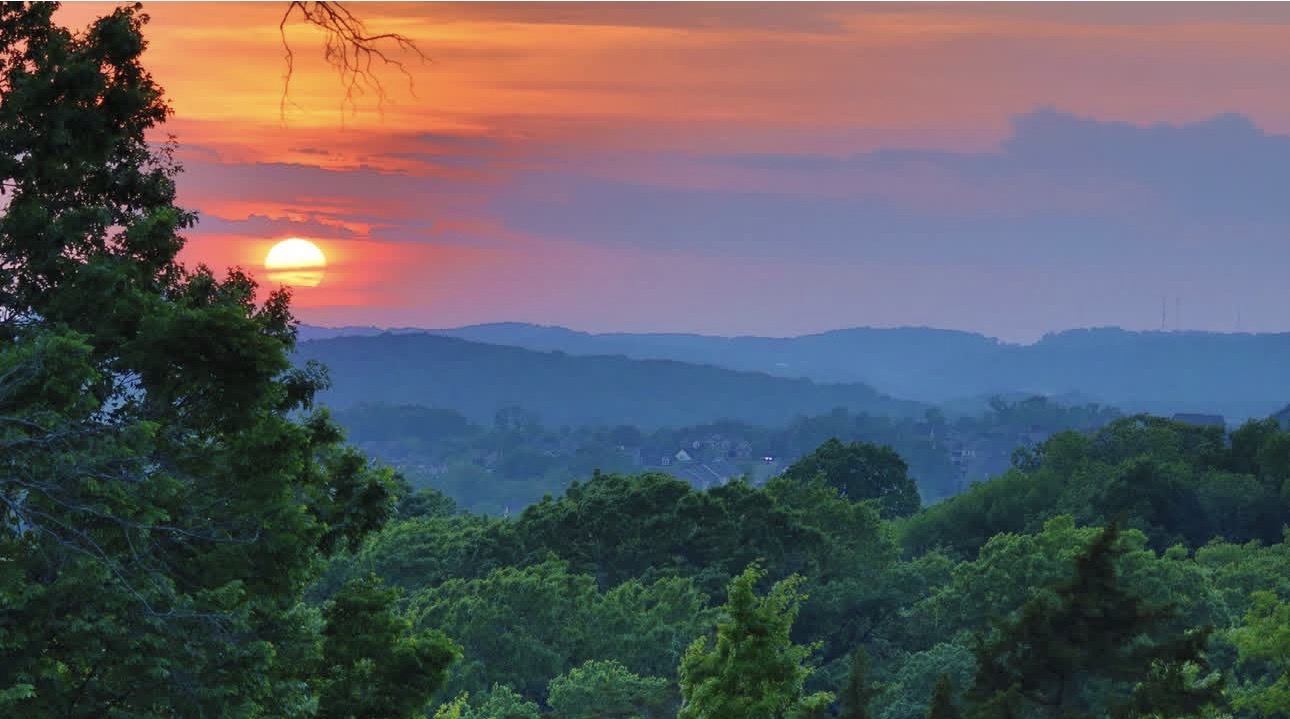A colorful sunset over the Tennessee hills from Pleasant Wish